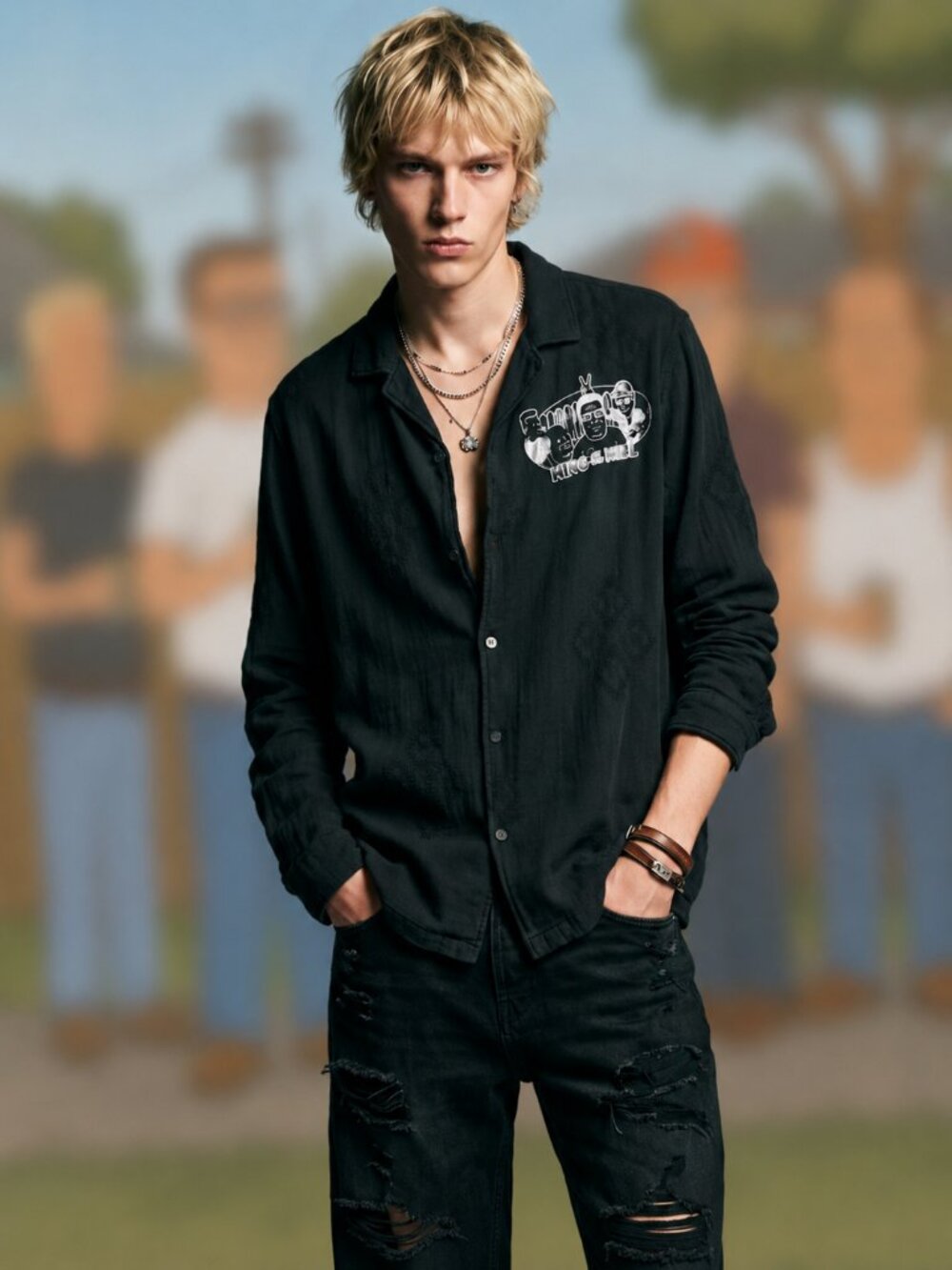 King of the Hill Zara Men Black Cotton Muslin Long Sleeve Shirt